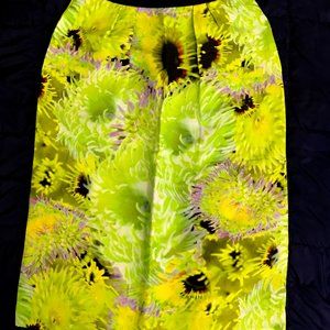 Tibi Green Floral Print Silk Linen Blend Midi Skirt w/ Pockets Size 6